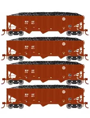 Athearn 15157 HO Scale 40' 3 Bay Ribbed Hopper With Load BNSF 4 Pack #1 3 Athearn 15157 HO Scale 40' 3 Bay Ribbed Hopper With Load BNSF 4 Pack #1