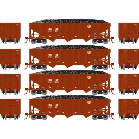 Athearn 15157 HO Scale 40' 3 Bay Ribbed Hopper With Load BNSF 4 Pack #1 4 Athearn 15157 HO Scale 40' 3 Bay Ribbed Hopper With Load BNSF 4 Pack #1 - Image 2