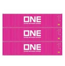 Athearn 27038 HO Scale 40' High Cube Container Ocean Network Express ONE 3 Pack