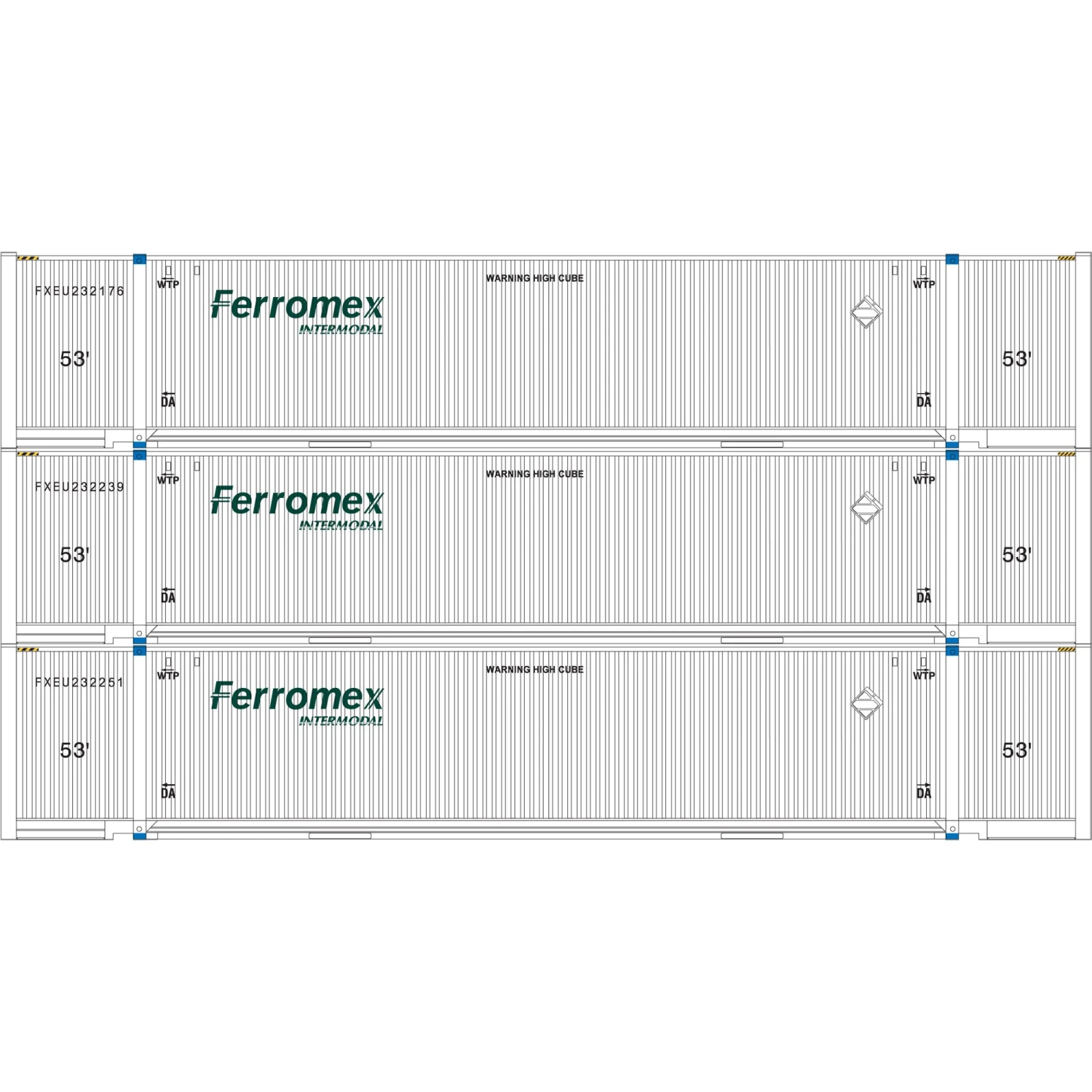Athearn 29365 HO Scale 53' Jindo Intermodal Container Ferromex FXEU 3-Pack #1 4 Athearn 29365 HO Scale 53' Jindo Intermodal Container Ferromex FXEU 3-Pack #1 - Image 2