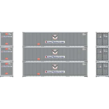 Athearn 63389 HO Scale 40' Smoooth Side Container United States Line USLU 3 Pack #1 4 Athearn 63389 HO Scale 40' Smoooth Side Container United States Line USLU 3 Pack #1 - Image 2
