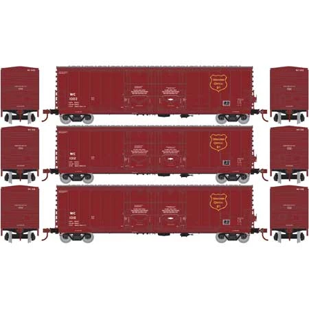Athearn 67735 HO Scale RTR 50' Evans Double Door Boxcar Wisconsin Central WC 3 Pack 4 Athearn 67735 HO Scale RTR 50' Evans Double Door Boxcar Wisconsin Central WC 3 Pack - Image 2