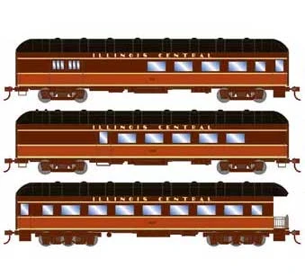 Athearn 73039 HO Scale Arch Roof Passenger 3 Car Set Illinois Central IC 3 Athearn 73039 HO Scale Arch Roof Passenger 3 Car Set Illinois Central IC