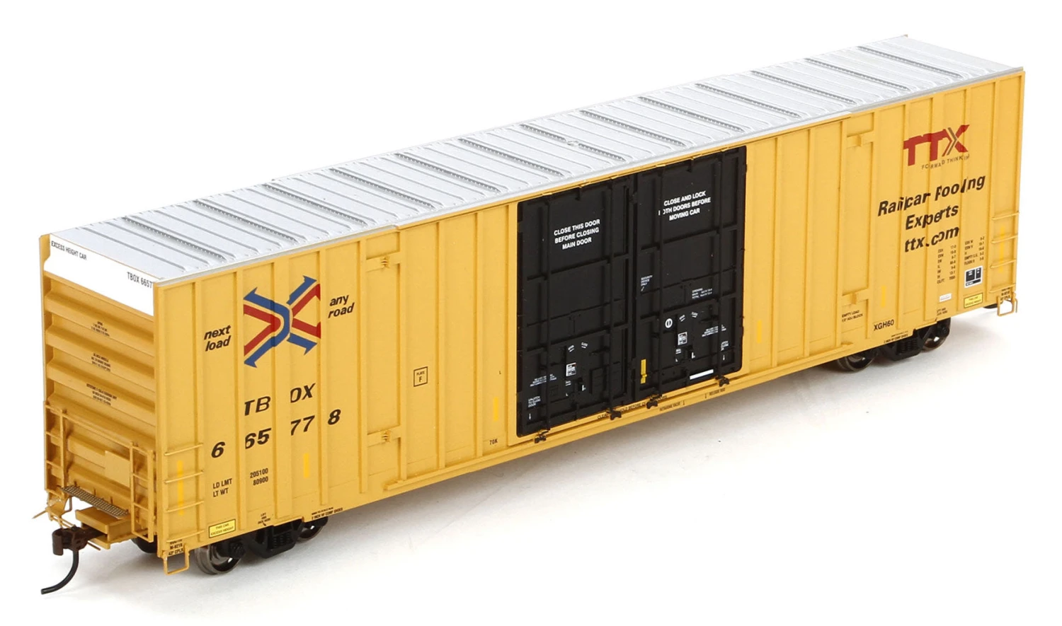 Athearn 75091 HO Scale 60' Gunderson Double Door Hi-Cube Boxcar TTX (New Logo) TBOX 666851 3 Athearn 75091 HO Scale 60' Gunderson Double Door Hi-Cube Boxcar TTX (New Logo) TBOX 666851
