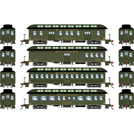 Athearn 84859 HO Scale Overland Passenger Car 4 Pack Southern Railway 4 Athearn 84859 HO Scale Overland Passenger Car 4 Pack Southern Railway - Image 2