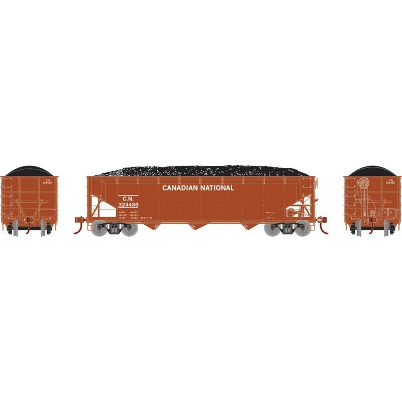 Athearn RTR 33083 HO Scale 40' Offset Coal Hopper W/Load Canadian National CN 324480 4 Athearn RTR 33083 HO Scale 40' Offset Coal Hopper W/Load Canadian National CN 324480 - Image 2