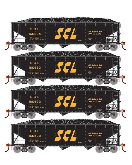 Athearn RTR 33090 HO Scale 40' Offset Coal Hopper W/Load Seaboard Coast Line SCL 4-Pack #1 3 Athearn RTR 33090 HO Scale 40' Offset Coal Hopper W/Load Seaboard Coast Line SCL 4-Pack #1