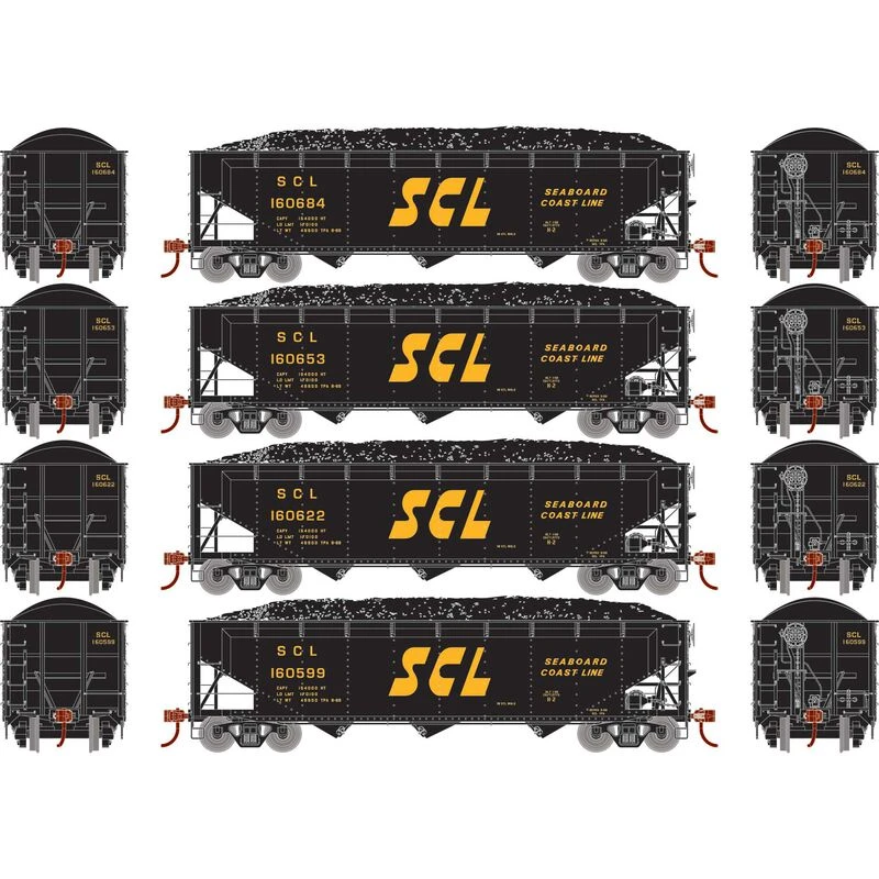 Athearn RTR 33090 HO Scale 40' Offset Coal Hopper W/Load Seaboard Coast Line SCL 4-Pack #1 4 Athearn RTR 33090 HO Scale 40' Offset Coal Hopper W/Load Seaboard Coast Line SCL 4-Pack #1 - Image 2